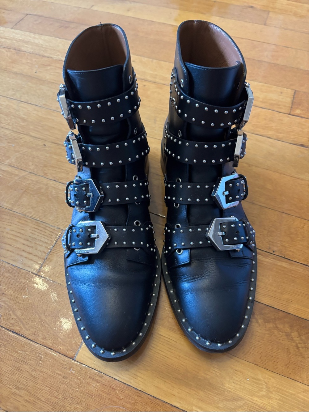 Givenchy Studded Black Leather Buckle Boots - Women